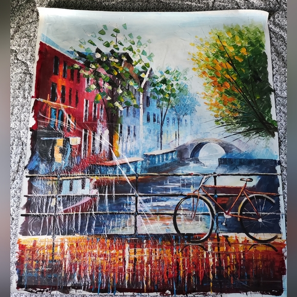 Other - Bicycle in Amsterdam - Palette knife oil painting on canvas by Leonid Afremov